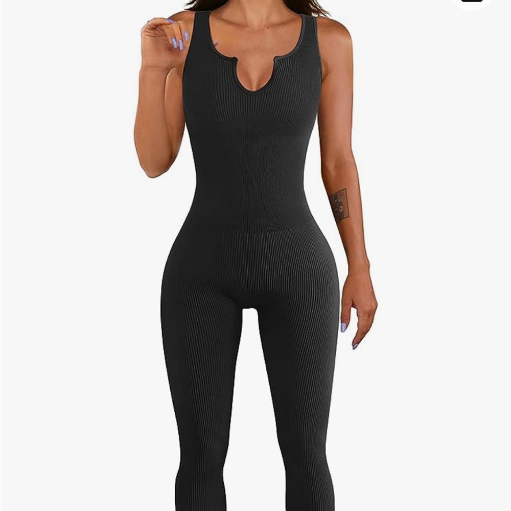 Black jumpsuit tank, pant outfit athletic workout, yoga size medium